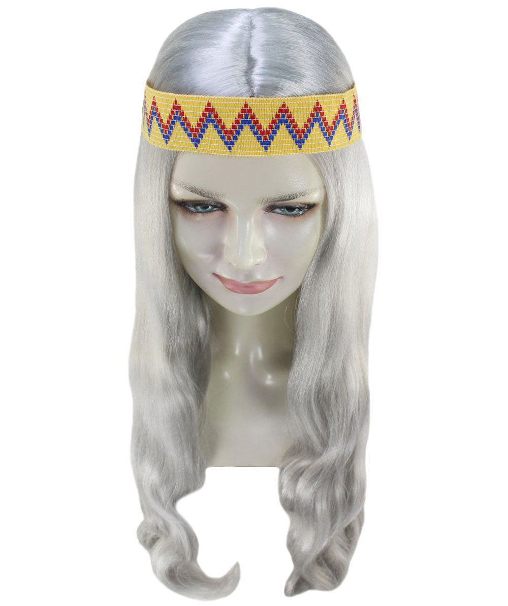 HPO Adult Female WIG Hippie Long with Headband – Boho Multiple Wigs Premium Breathable Capless Cap with Flame Retardant Synthetic Fiber Hair