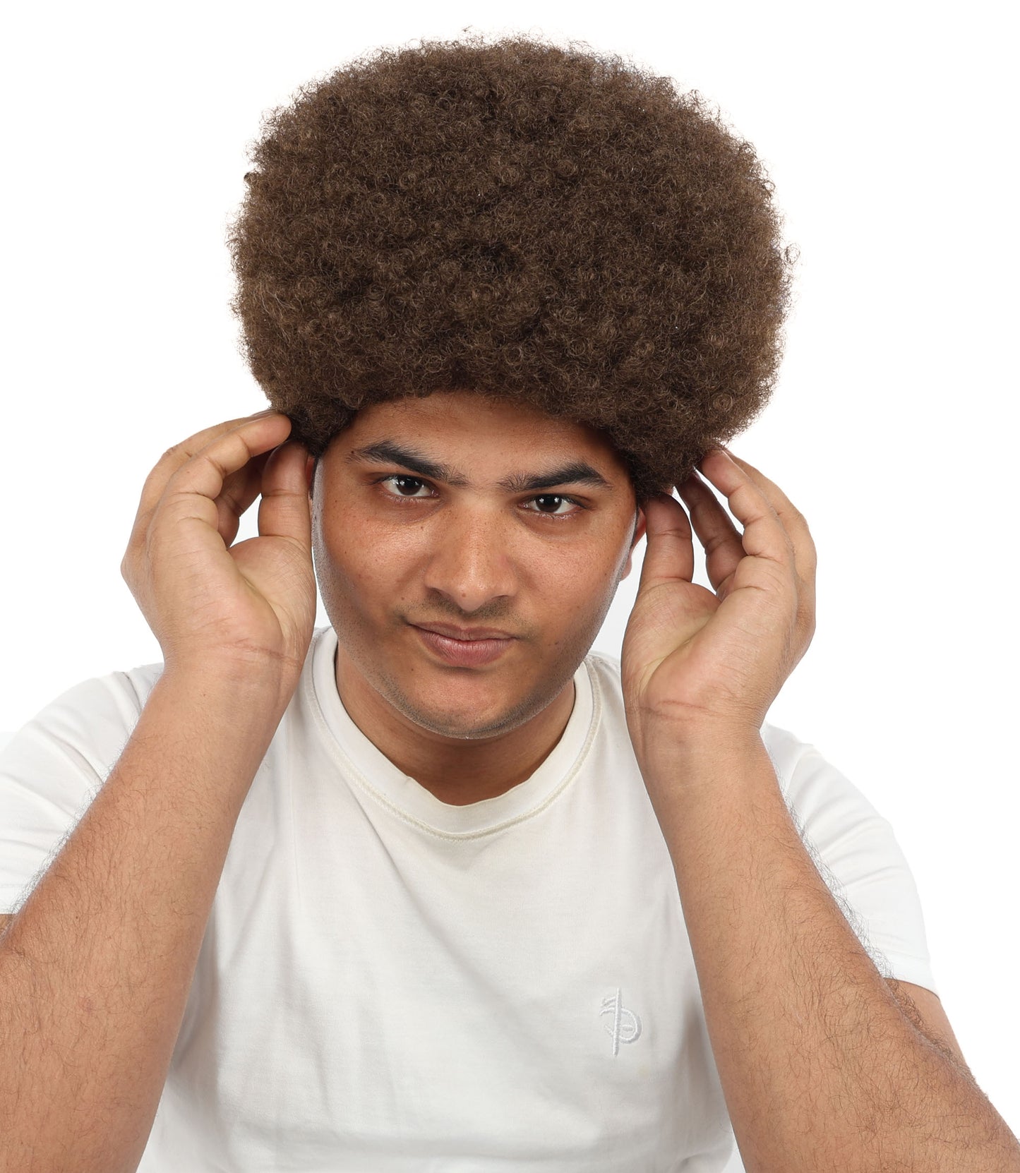 HPO Men’s Movie Character High Top Flat Brown Wig – Flame-retardant Synthetic Fiber | Retro Cosplay Hair for Halloween Party & Cosplay