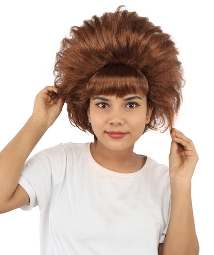 HPO Women's Voluminous Retro Wig | Auburn copper hue, create of synthetic fiber, teased curly volume, breathable capless cap | Party, Halloween, theater, drag, performance, costume events