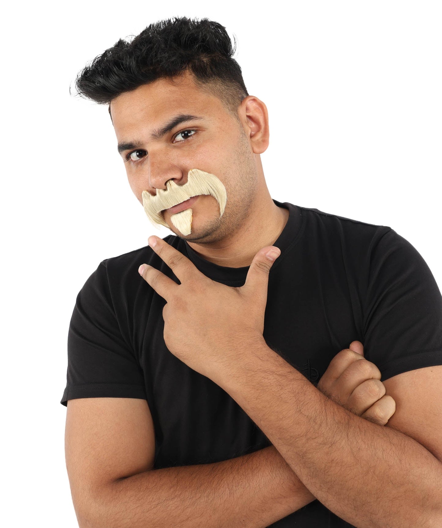 HPO Adult Men’s Bold Horseshoe Mustache with Chin Beard Set – Multiple Color Options - Flame-retardant Synthetic Fiber Fake Facial Hair | Ideal for Halloween Parties, Cowboy, Police Roleplay and Themed Events