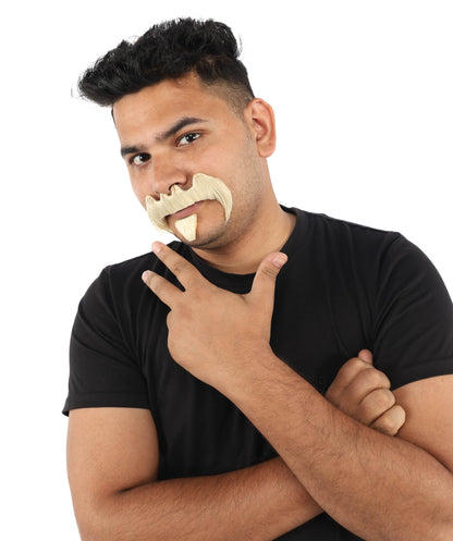 HPO Adult Men’s Bold Horseshoe Mustache with Chin Beard Set – Multiple Color Options - Flame-retardant Synthetic Fiber Fake Facial Hair | Ideal for Halloween Parties, Cowboy, Police Roleplay and Themed Events