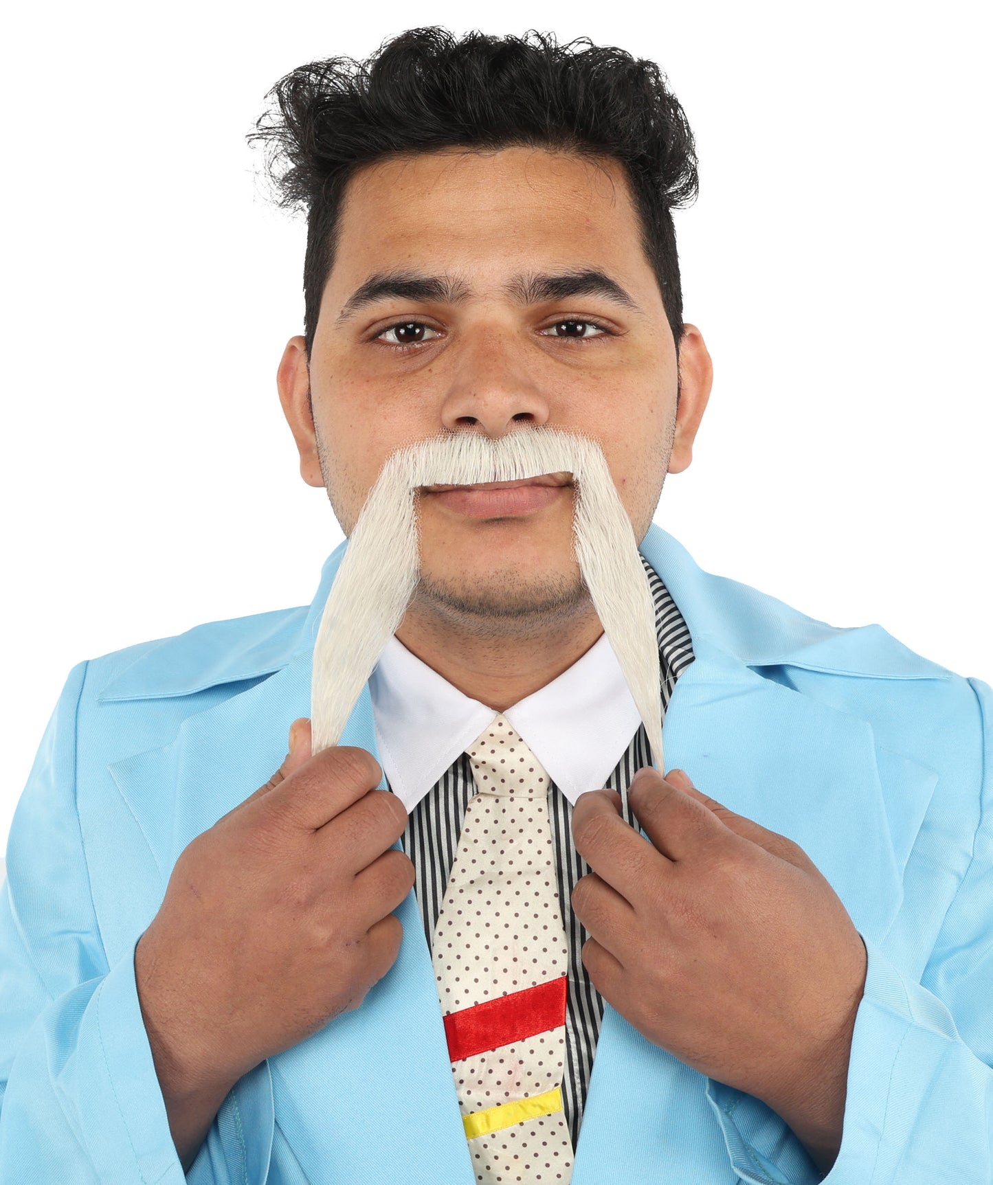 HPO Men's Synthetic Hair Long String Black Mustache Fancy Facial Hair Multiple Color Options