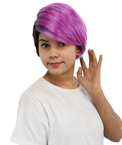 HPO Women’s Short Straight Bob Black & Purple Wig | Sleek Chin Length Hair for Halloween & Cosplay | Bold Color Style Fantasy Looks for Party Events