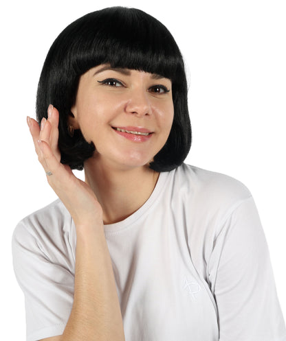 Womens Short Black Bob Wig | Party Ready Fancy Halloween Wig | Premium Breathable Capless Cap