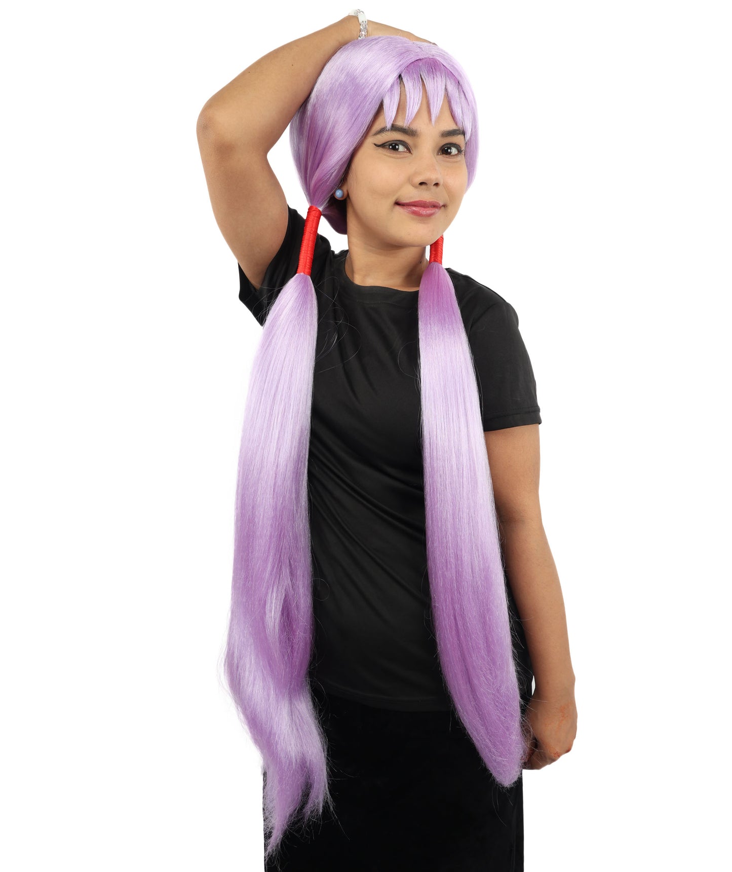 HPO Women's Extra Long Pigtail Wig | Multicolor Options | Floor Length Straight Twin Tails with Bangs, Heat Friendly Synthetic Fiber & Adjustable Cap | Halloween, Fairy Roleplay, Magical Girl Theme, Theater & Carnival