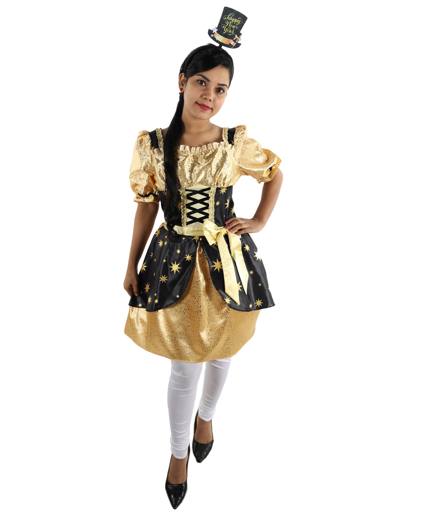 HPO Women’s Golden Warrior Dress Costume with Headband | Elegant Historical Style Outfit | Ideal for Parties and Events
