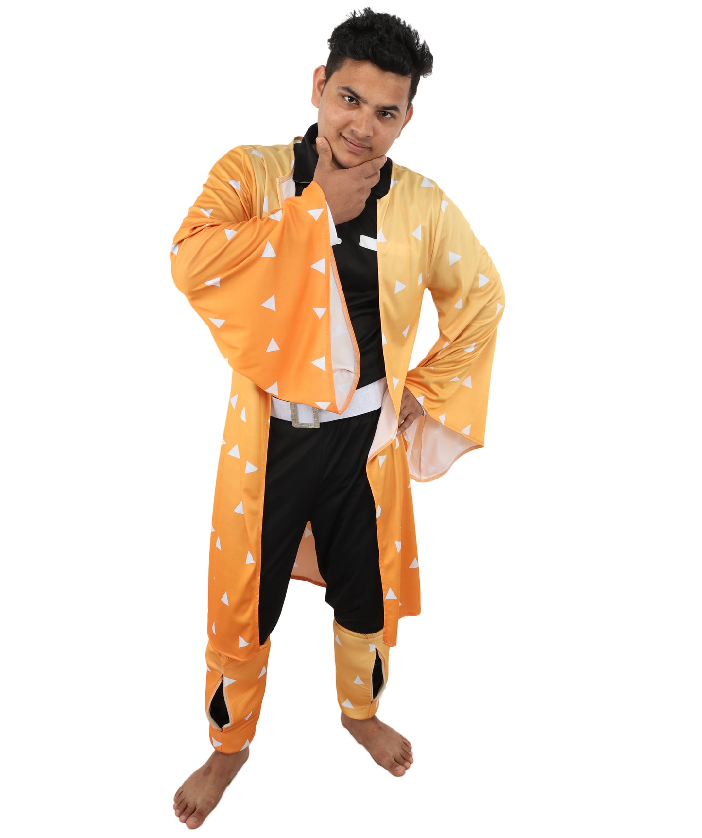 HPO Men’s Anime Checkerboard Cosplay Costume | Long Haori Jacket & Pants Outfit | Halloween, Conventions, Stage & Roleplay Outfit
