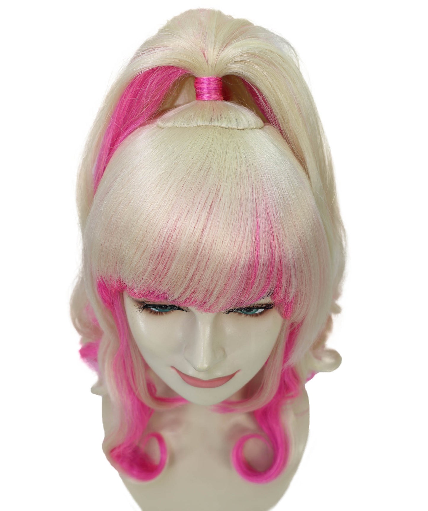 HPO Women’s Fairy Fantasy Blonde & Pink Magical High Ponytail Wig | Halloween and Cosplay Wig | Flame-retardant Synthetic Fiber