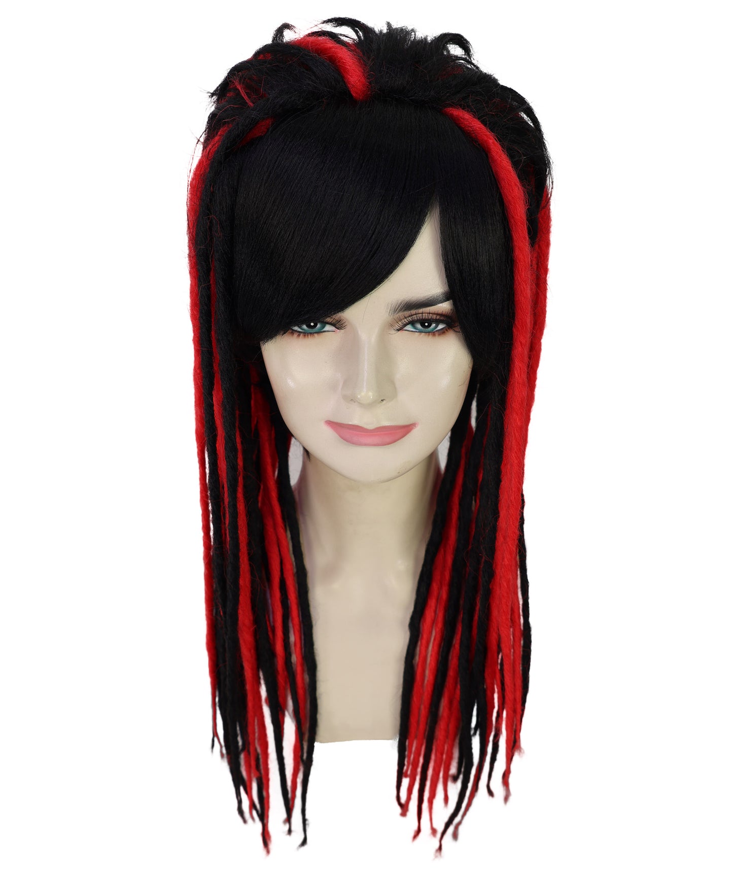 HPO Adult Women’s Long Straight Black and Red Rasta Dreadlocks Wig | Ideal for Halloween | Breathable Capless Cap