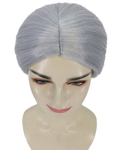 HPO Adult Female EG Old Woman Grey Straight Bun Wig, Synthetic Fiber Hair, Perfect for Halloween & Themed Parties, Breathable Capless Cap, Flame-retardant Synthetic Fiber