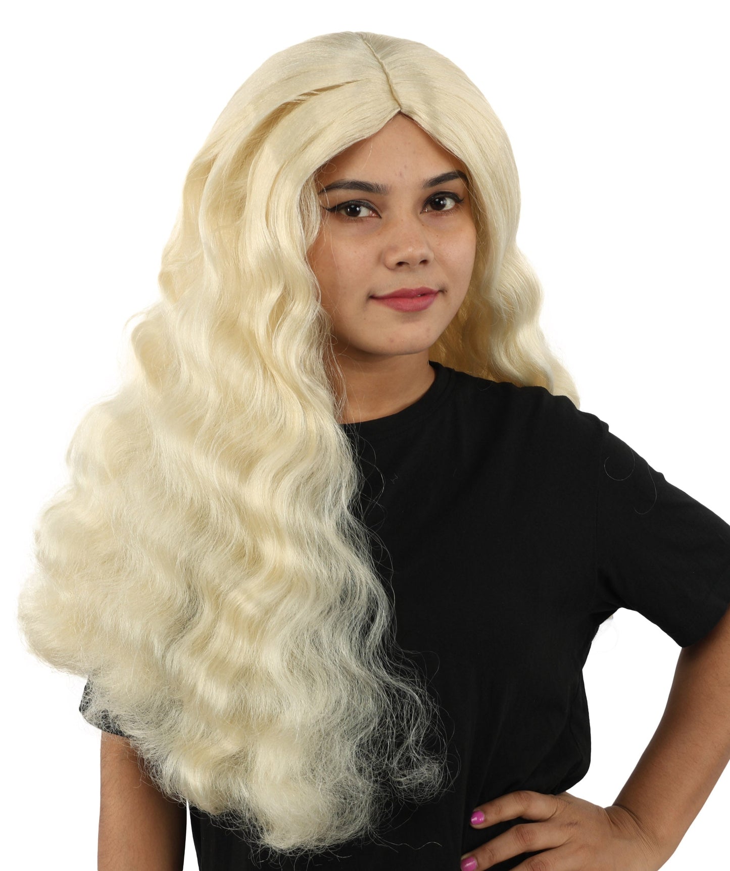 HPO Adult Women's Long Wavy Wig | Multiple Color Options | Center Parted Ginger Curls with Voluminous Ends, Heat Resistant Synthetic Fiber & Breathable Cap | Halloween, Teen Roleplay, Theater, Themed Party & Costume Events