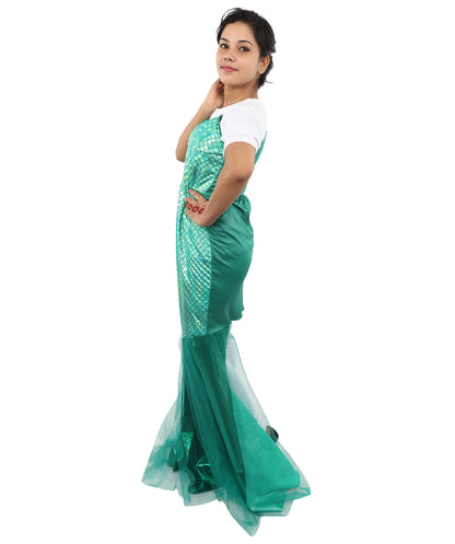 HPO Women's Green Fishtail Sequin Gown Costume | Elegant Shimmer Dress | Ideal for Halloween, Parties, Cosplay & Evening Themes