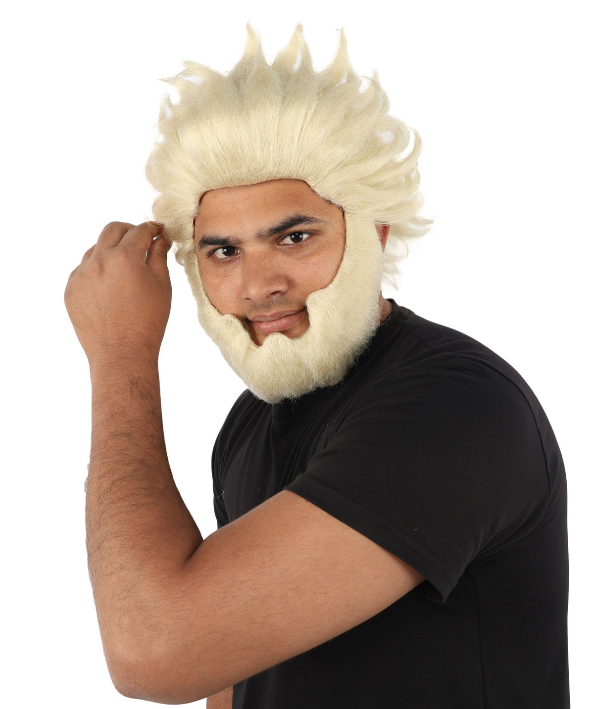 HPO Adult & Teen Men’s 11-Inch Spiky Wig with Beard Set | Multiple Color Options, Ideal for Cosplay, and Themed Events | Bold Style for Fun and Creative Looks