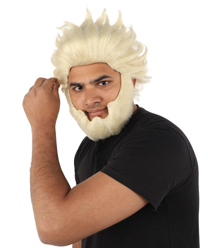 HPO Adult & Teen Men’s 11-Inch Spiky Wig with Beard Set | Multiple Color Options, Ideal for Cosplay, and Themed Events | Bold Style for Fun and Creative Looks
