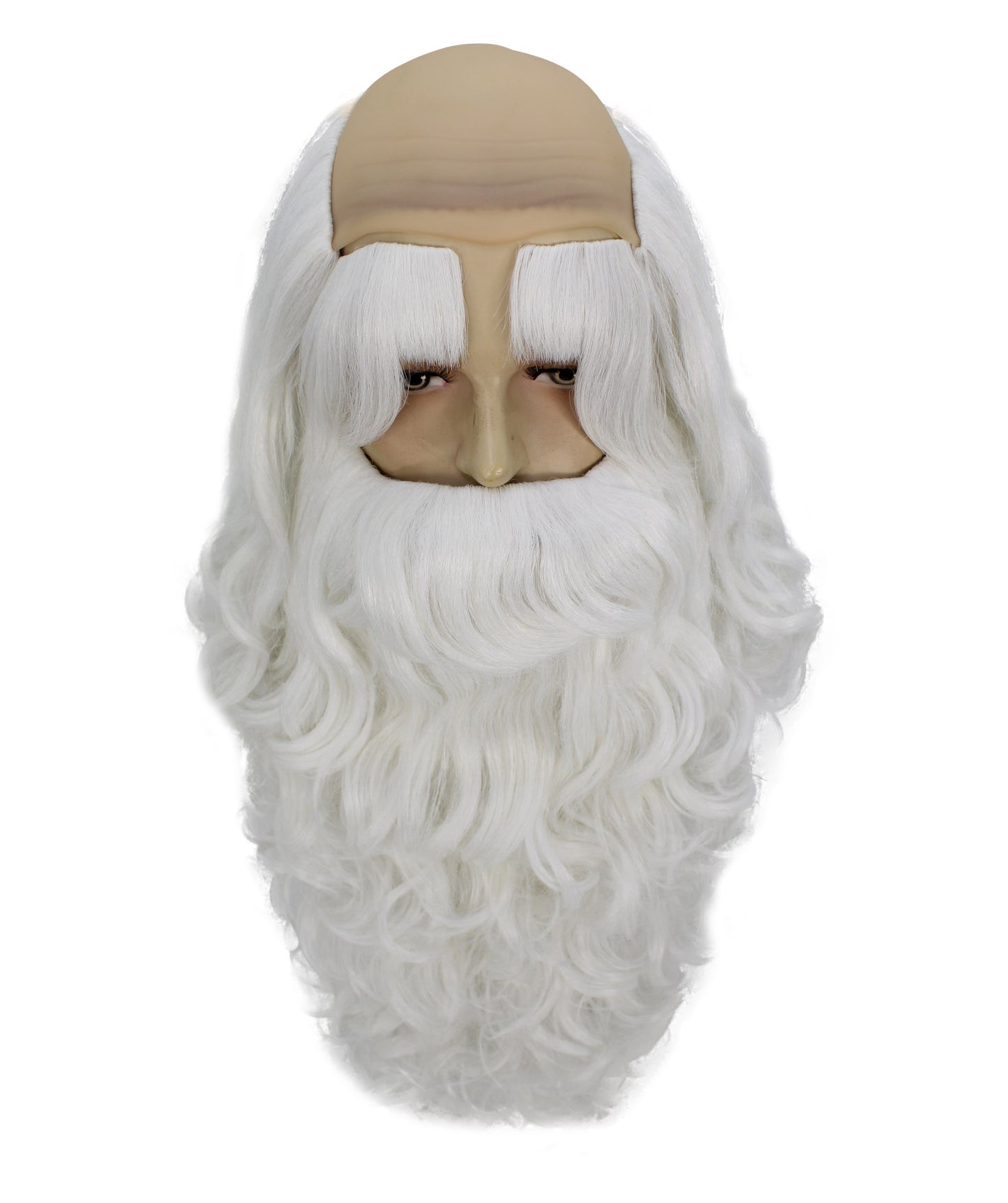HPO Men's White Santa Wig and Beard Set – Fake Mustache, Long Beard & Eyebrows | Christmas Character Accessories for Stage, Cosplay & Holiday Dress-Up