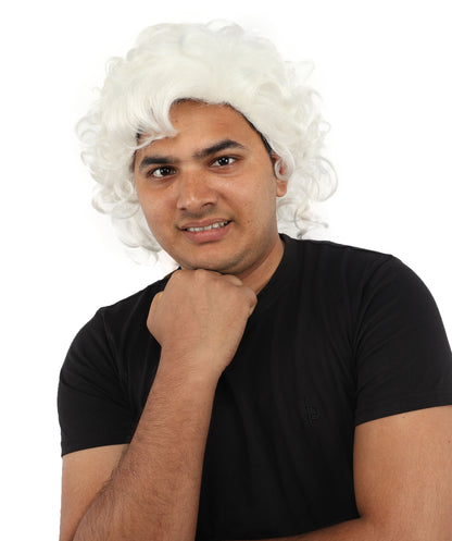 HPO Men’s 80s Light Brown Curly Mullet Wig | Flame-retardant Synthetic Fiber | Retro Movie Character Inspired Hairpiece for Cosplay & Halloween
