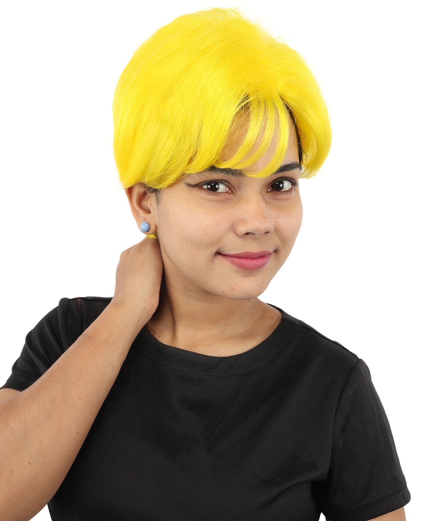 HPO Adult Women’s Short Black Wig | 10 Inch, Sleek and Smooth Bob Hairpiece | Ideal for Cosplay, Costume, and Themed Events