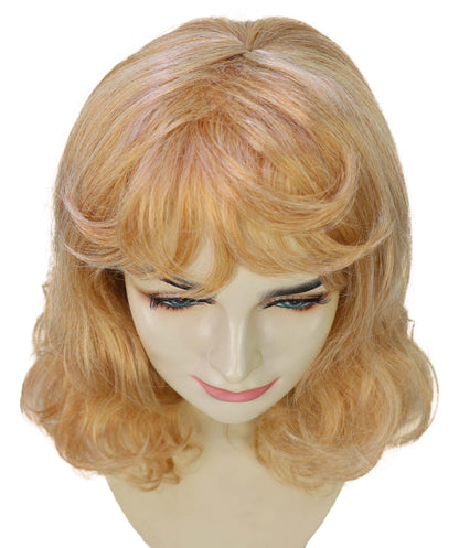 HPO Women’s Kylie Blonde Medium-Length Wavy Wig | Halloween and Cosplay Wig | Flame-retardant Synthetic Fiber