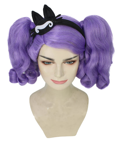 HPO Women's Long Puffy Purple High Pigtails Wig with Accesories | Halloween Wig | Flame-retardant Synthetic Fiber