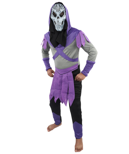HPO Men's Multicolor Skull Sorcerer Costume – Dress & Mask Suit | Fantasy Villain Outfit for Halloween & Cosplay