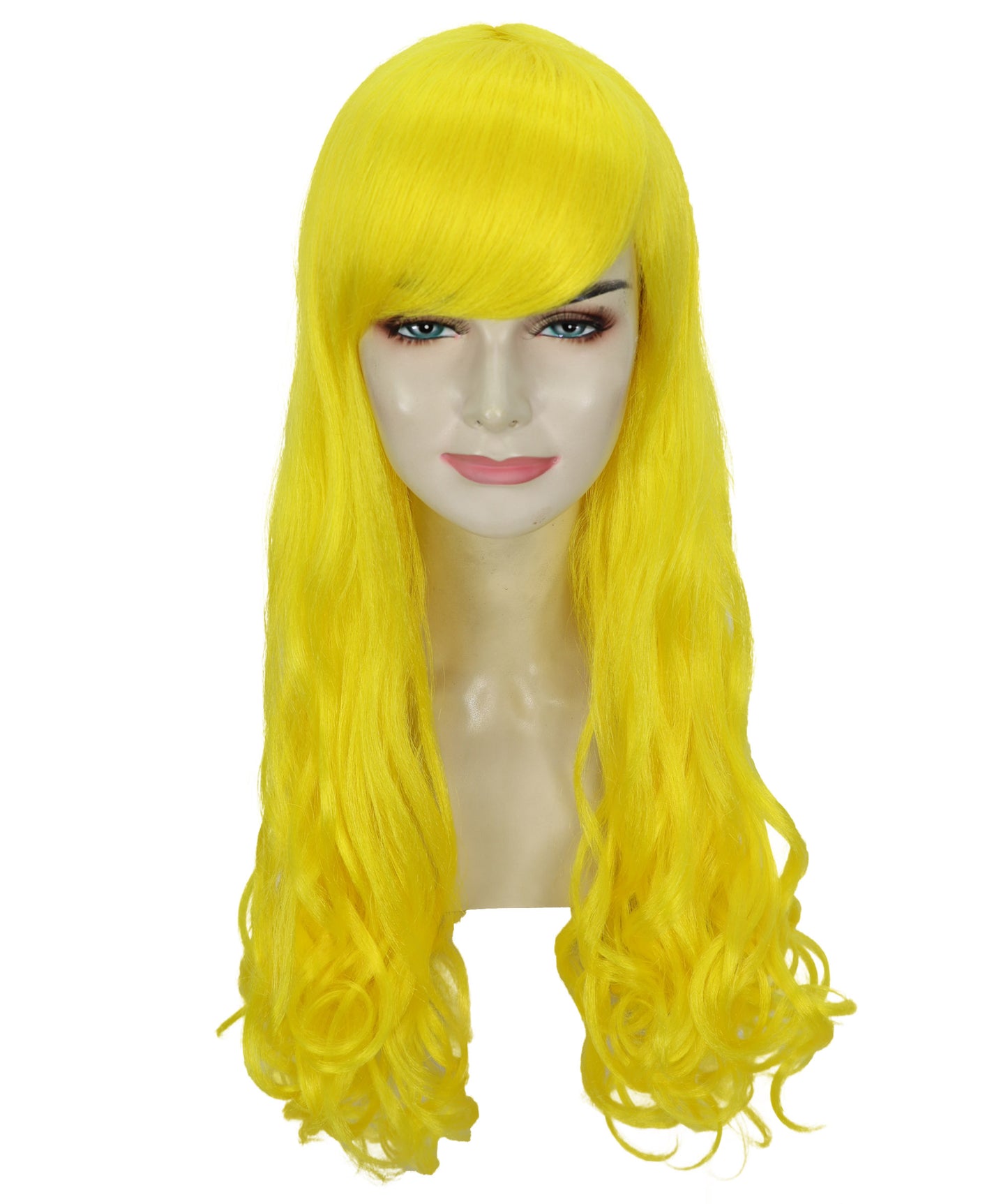 HPO Women's Multicolor Long Curly Wig with Fringe, Flame-retardant Synthetic Fiber