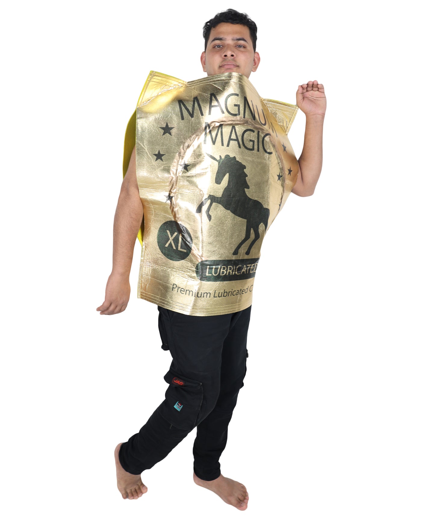 HPO Men’s Hilarious Gold Magic Condom Costume | Suitable for Halloween | Flame-retardant Synthetic Fabric