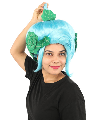 HPO Adult Women's Sculpted Pumpkin Show Wig | Multiple Color Options | Create of synthetic fiber, massive spherical updo with green leaf accents, breathable base | Halloween, theater, drag, performance, party, costume events