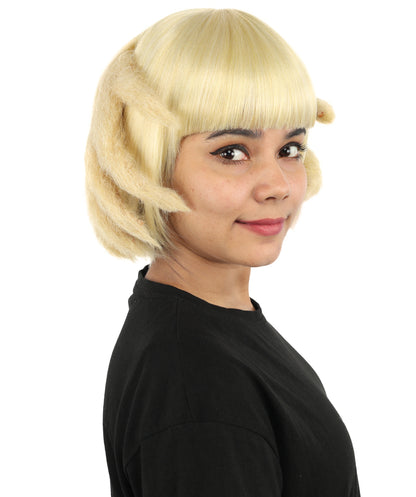 HPO Women's Sculpted Hand Bob Wig | Pale champagne blonde hue, create of synthetic fiber, 10-inch sleek bob with integrated hair-sculpted hands, breathable base | Party, Halloween, theater, drag, performance, costume events