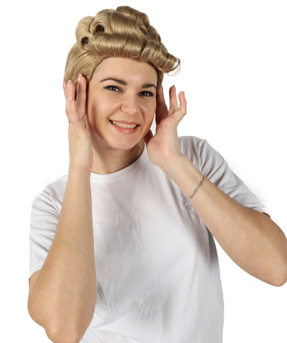 HPO Adult Women's 40s Wavy Blonde Vintage Wig | Halloween and Cosplay Wig | Flame-retardant Synthetic Fiber