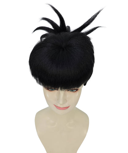 HPO Adult Women’s Sculpted Spiked Bun Wig with Blunt Bangs | Halloween Wig | Flame-Retardant Synthetic Hair with Breathable Capless Design