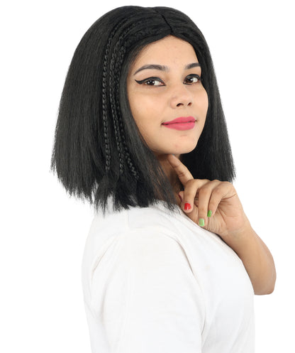 HPO Celebrity-Style 11 Inch Green Rooted Blonde Front Braided Straight Wig | Shoulder-Length Fun, Bold, and Stylish Hairpiece  | Ideal for Halloween, Cosplay, and Themed Parties