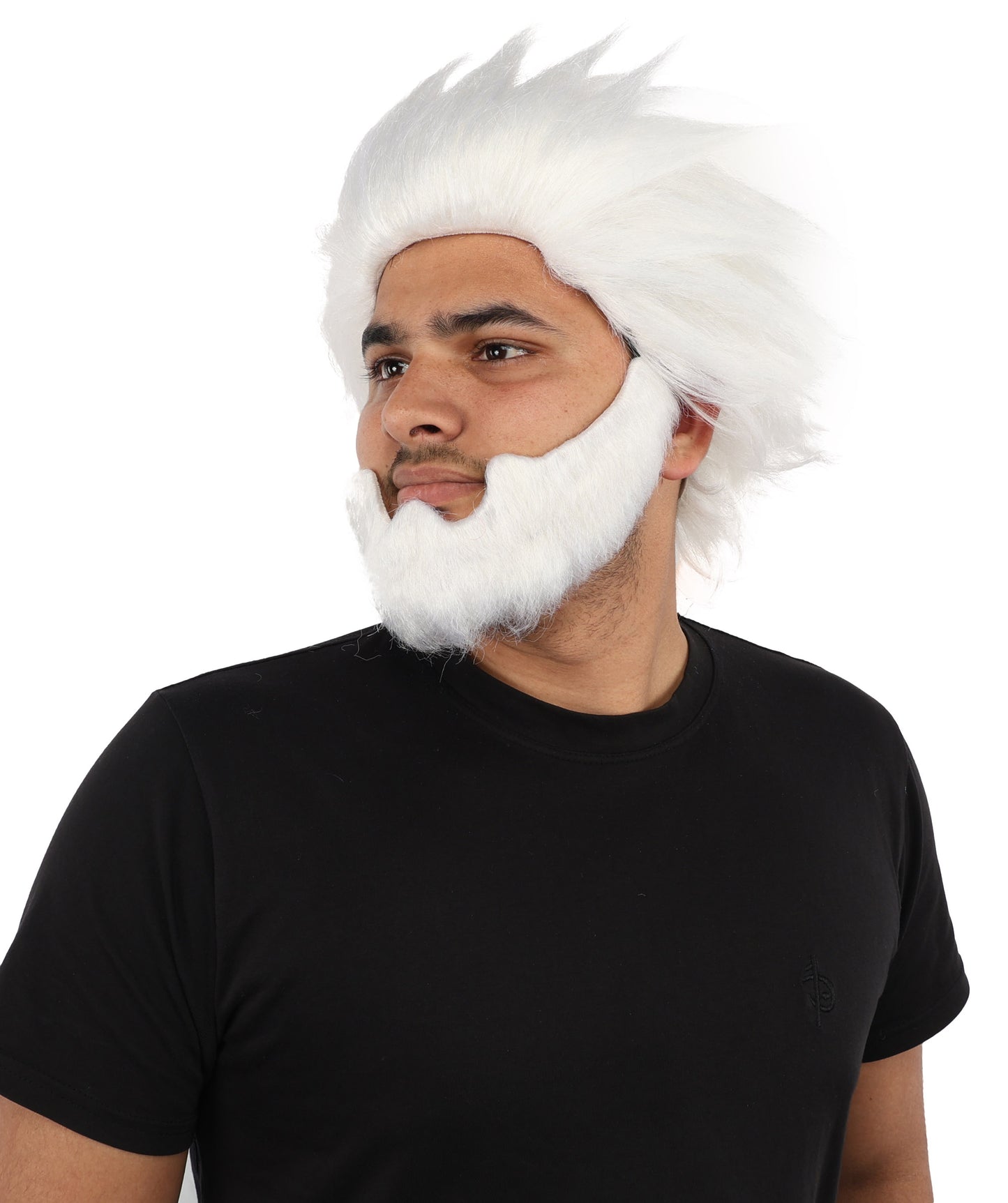 HPO Men’s 11-Inch White Spiky Wig with Beard Set |  Ideal for Cosplay, and Themed Events | Bold Style for Fun and Creative Looks