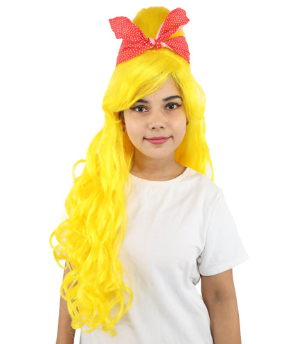 HPO Women’s Retro Beehive Wig with Red Bow | Multicolor Options | Extra Long Wavy Fancy Dress Accessory | Fancy Dress Accessory | Celebrity-Inspired Hair for Halloween, Cosplay & Music Tribute Parties