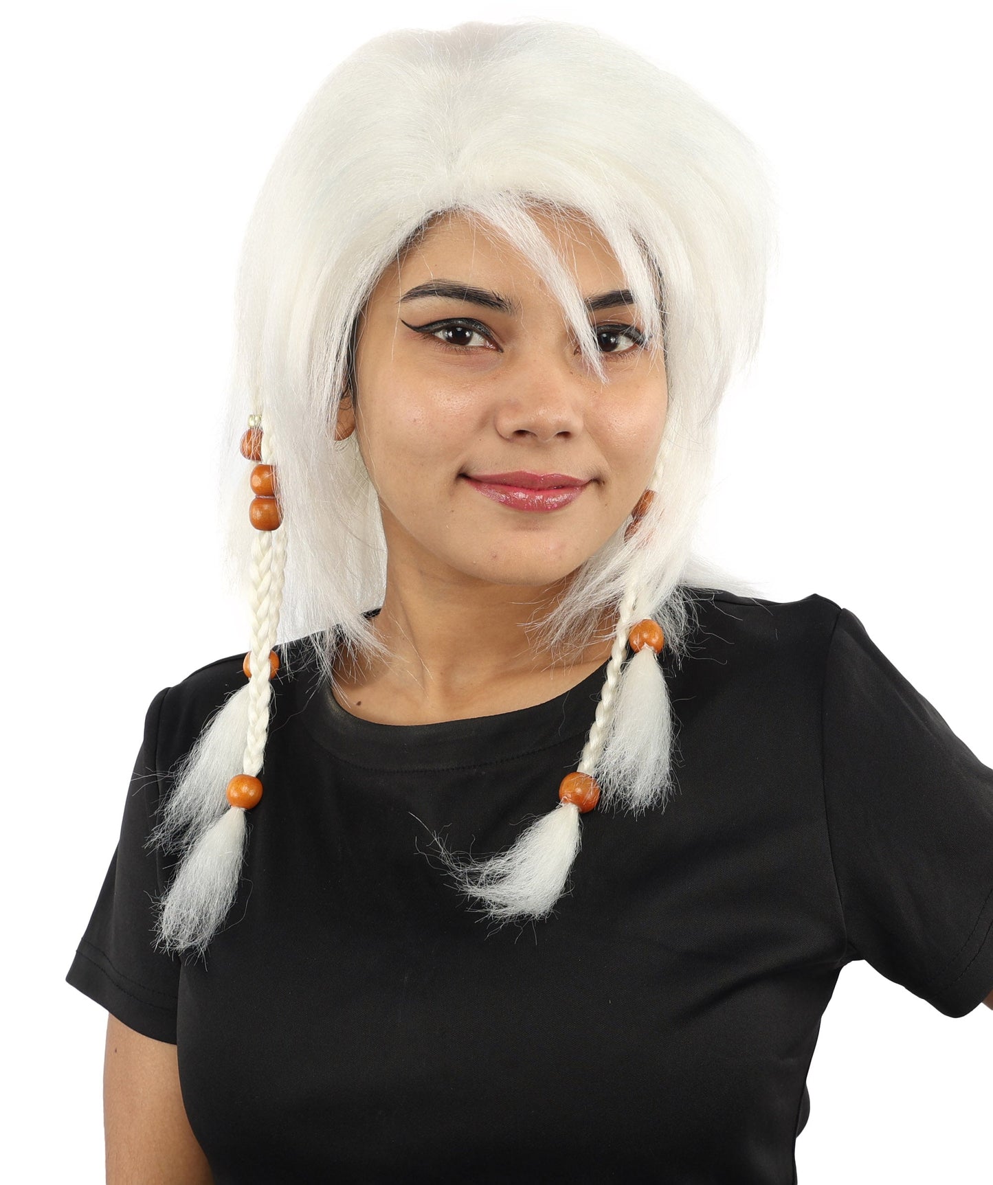 HPO Adult Women's Long Tribal Braided Wig | Multiple Color Options | Dark Shaggy Bob with Beaded Strands, Synthetic Fiber & Breathable Cap | Halloween, Sci-Fi Roleplay, Fantasy Costume