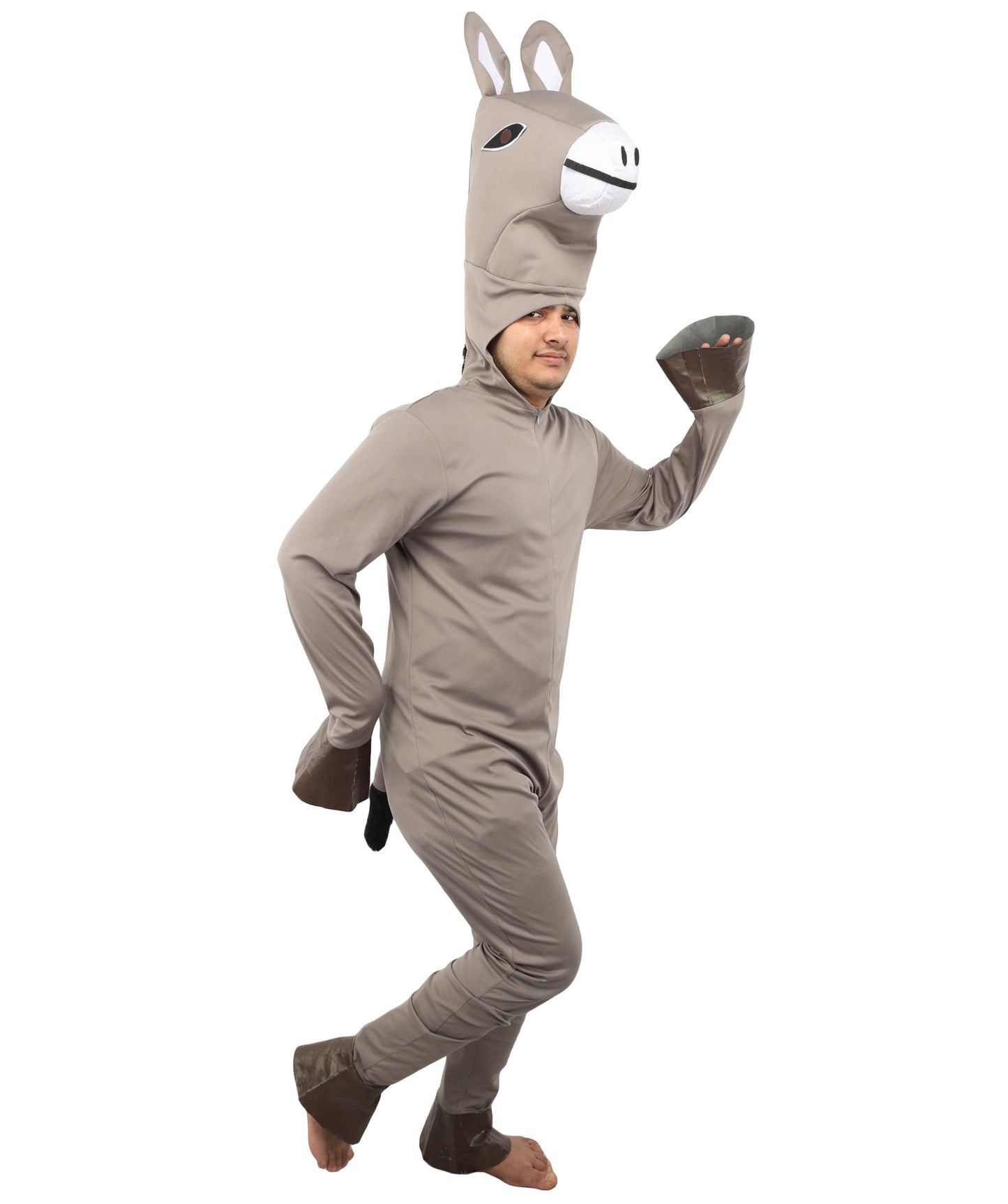 HPO Men's Hooded Donkey Costume| Gray Animal Jumpsuit for Halloween