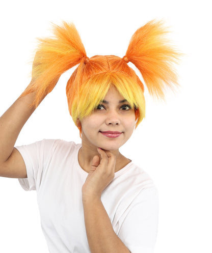 HPO Women’s 15-Inch Orange Spiky Troll Wig | Fun Animated Character | Bright and Bold Look for Halloween, Cosplay, and Themed Party