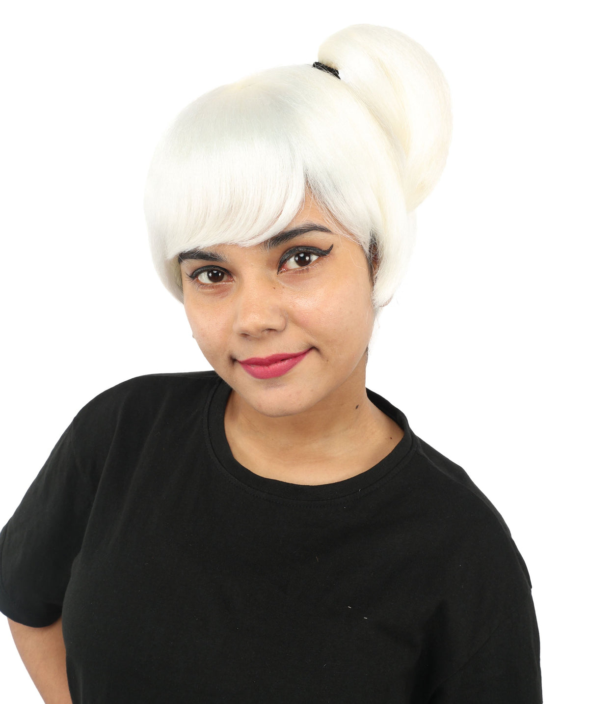 HPO Adult Women's Anime Trainer Character Wig | Vibrant hue multicolor options, create of synthetic fiber, short choppy bob with high side ponytail, breathable base | Cosplay, Halloween, theater, party, performance, costume events