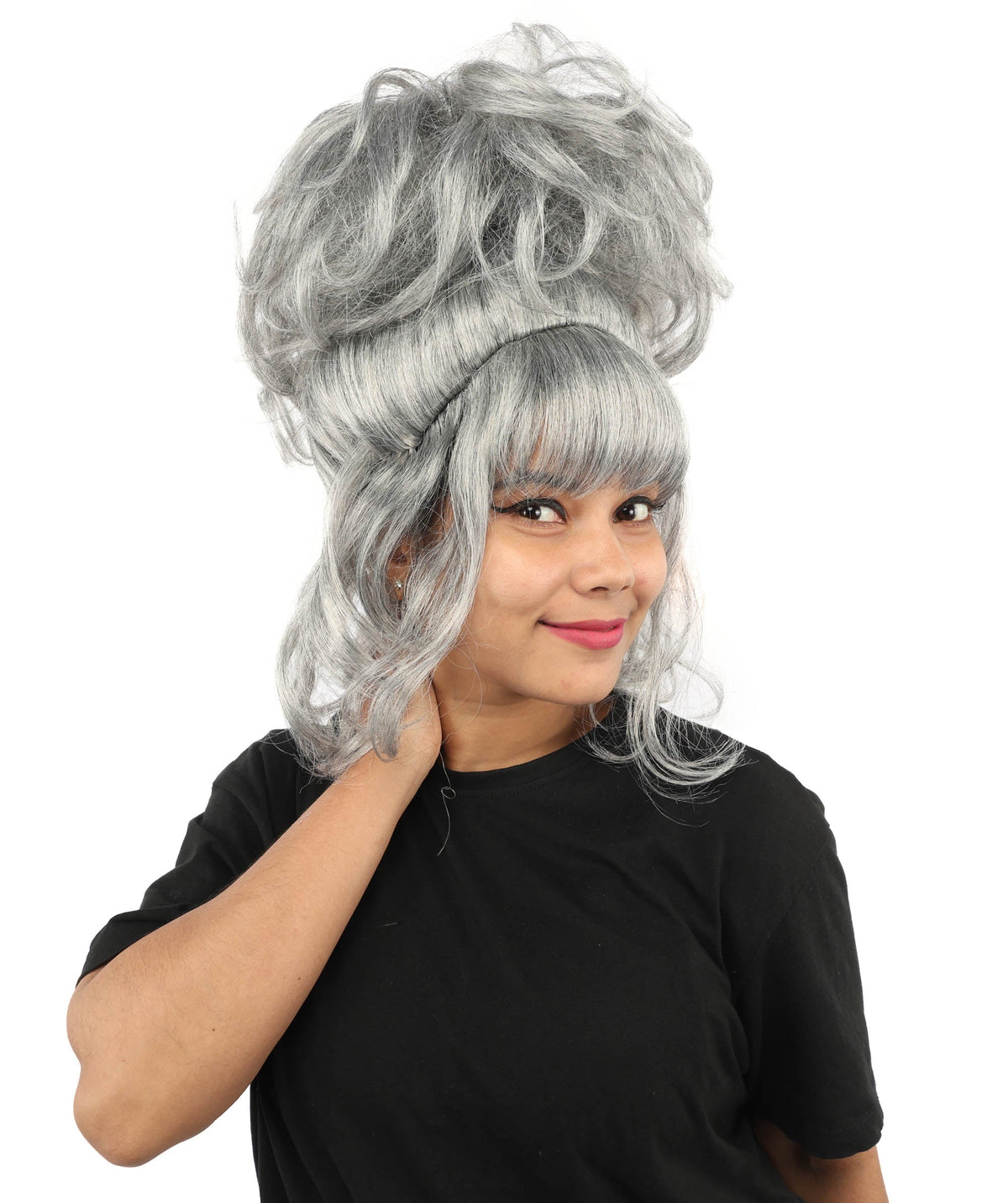 HPO Adult Women's Elegant Updo Tendril Wig | Multiple Color Options | Pastel peach hue, create of synthetic fiber, high teased volume with face-framing strands, breathable capless cap | Party, Halloween, theater, drag, performance, costume events