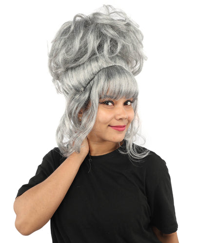 HPO Adult Women's Elegant Updo Tendril Wig | Multiple Color Options | Pastel peach hue, create of synthetic fiber, high teased volume with face-framing strands, breathable capless cap | Party, Halloween, theater, drag, performance, costume events