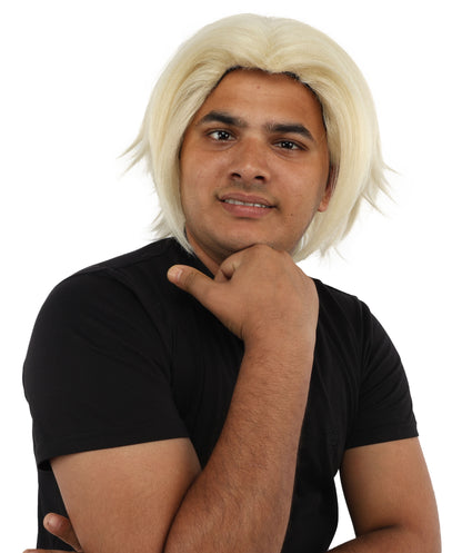 HPO Men's Two Tone Black & White Layered Anime Hair | Frosted Tips Messy Style, Natural Matte Finish, Adjustable Interior Net & Durable Strands | Carnival, Dress Up, Fantasy Conventions, Theater & Photo Shoots
