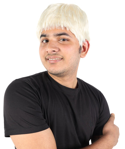 Men’s Short Textured Blonde Wig | Bleached Crop Hairpiece with Subtle Fade | Adjustable Fit for Cosplay, Stage, Parties & Roleplay