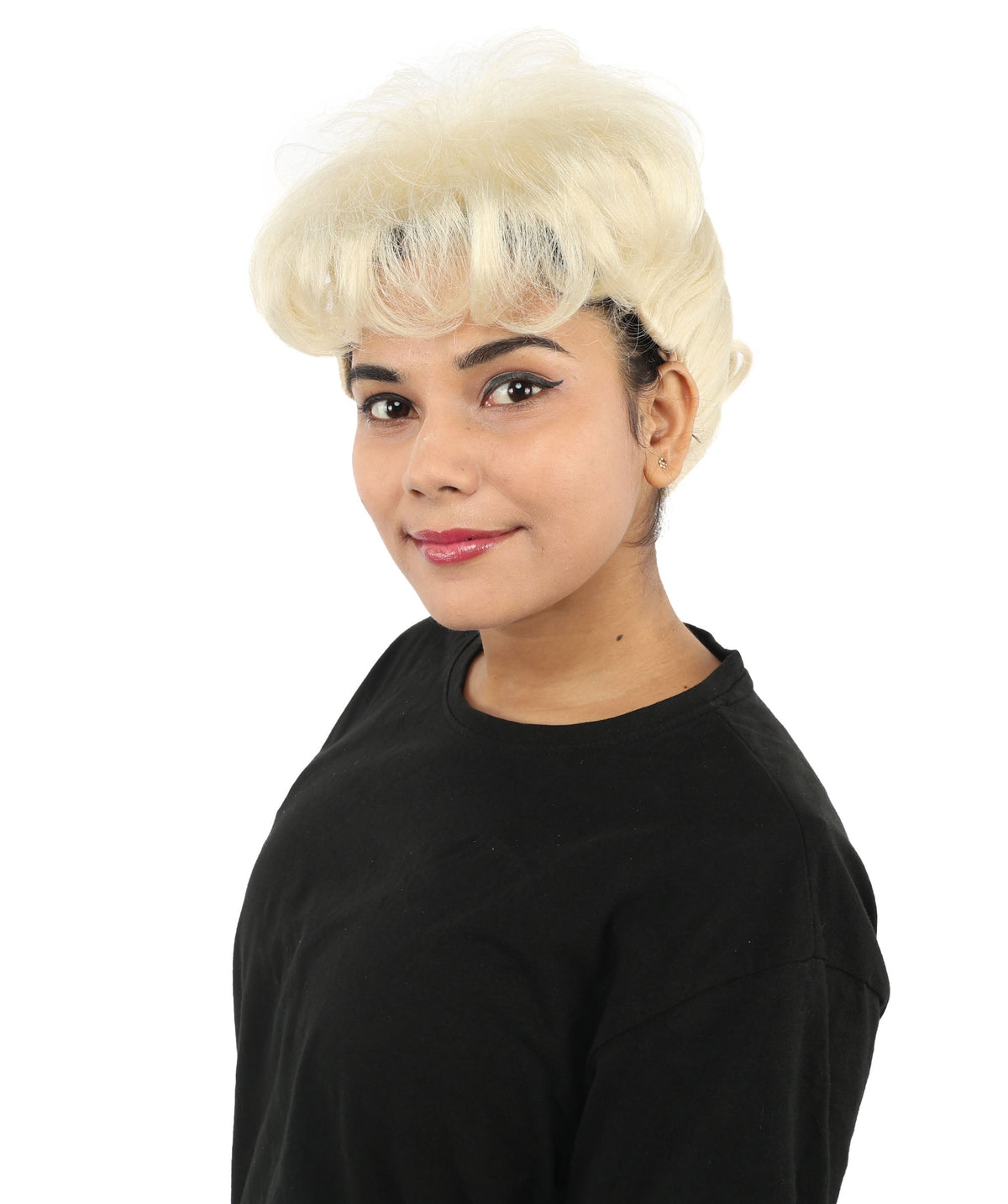 HPO Adult Women's Retro Pin-Up Wig | Multicolor Options, create of synthetic fiber, vintage curled bumper bangs with rolled back, breathable base | Party, Halloween, theater, drag, performance, costume events