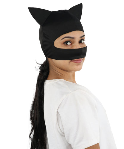 HPO Women’s Black Hero Costume Mask – Soft Fabric Formed Face Cover with Defined Eye Shape | Cosplay Party & Halloween Outfit
