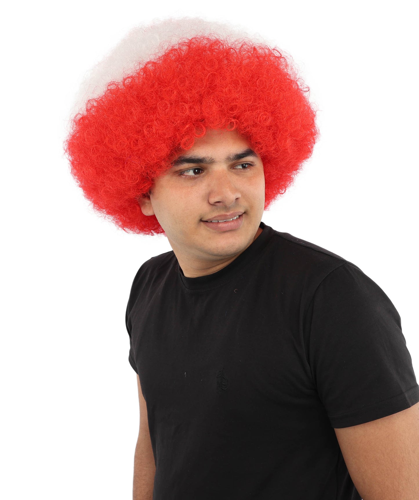 HPO UnisexAustria Flag Afro Wig | 12 Inch Synthetic Curls Horizontal Stripe Design | Sports Event National Holiday Parade Soccer Match Fan Gear
