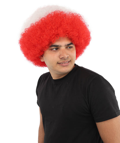 HPO UnisexAustria Flag Afro Wig | 12 Inch Synthetic Curls Horizontal Stripe Design | Sports Event National Holiday Parade Soccer Match Fan Gear