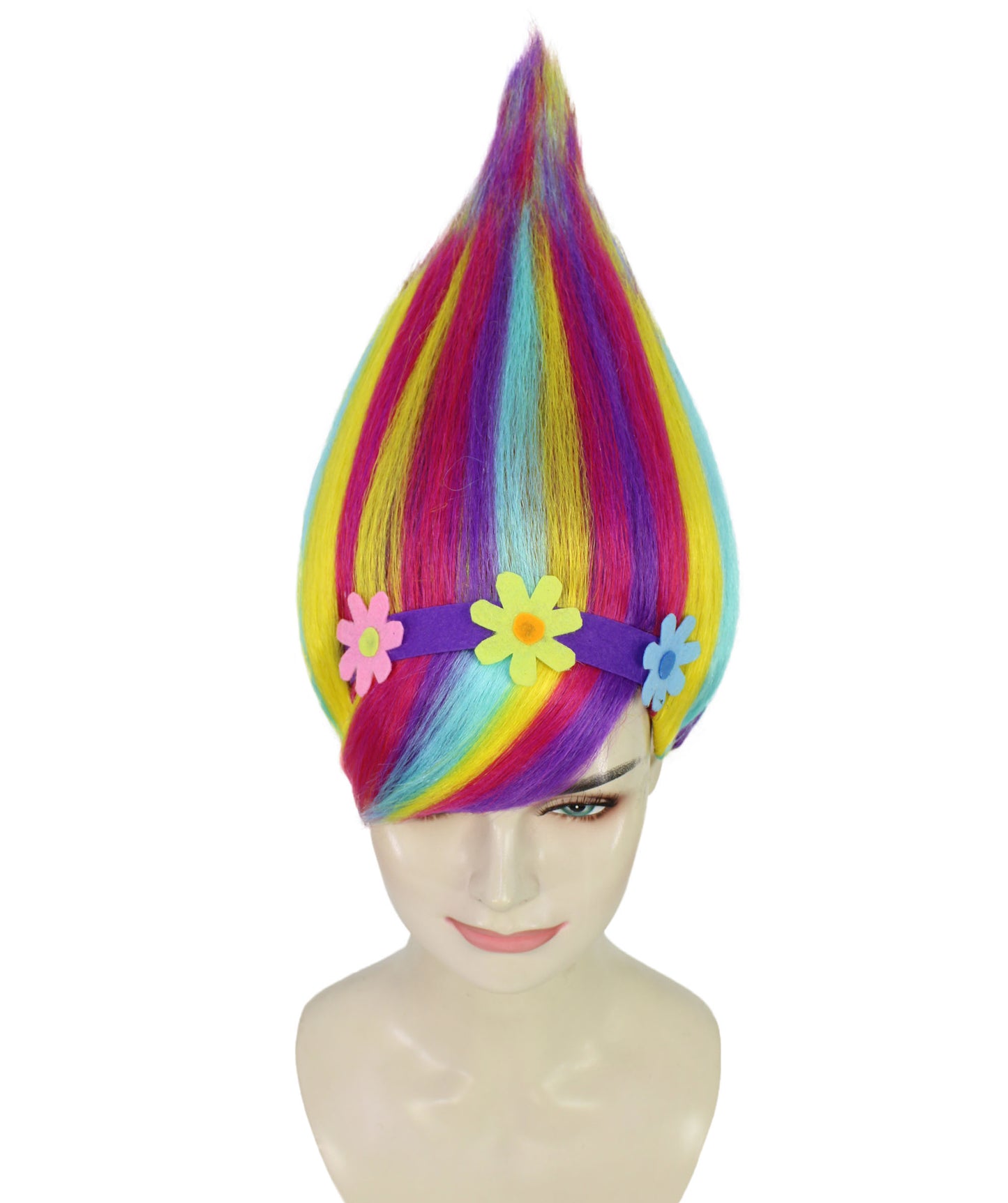 Women’s Rainbow Onion -Style High-Point Troll Wig | Ideal for Halloween | Breathable Capless Cap