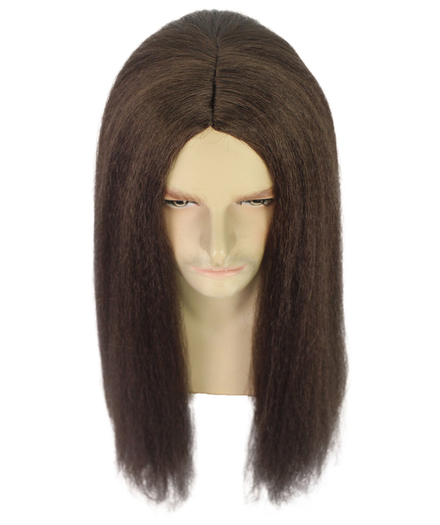 HPO Adult Men's Long Straight Brown Hippy Wig | Halloween and Cosplay Wig | Flame-retardant Synthetic Fiber