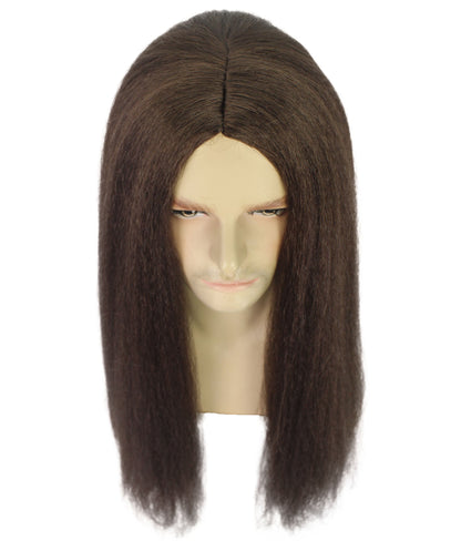 HPO Adult Men's Long Straight Brown Hippy Wig | Halloween and Cosplay Wig | Flame-retardant Synthetic Fiber