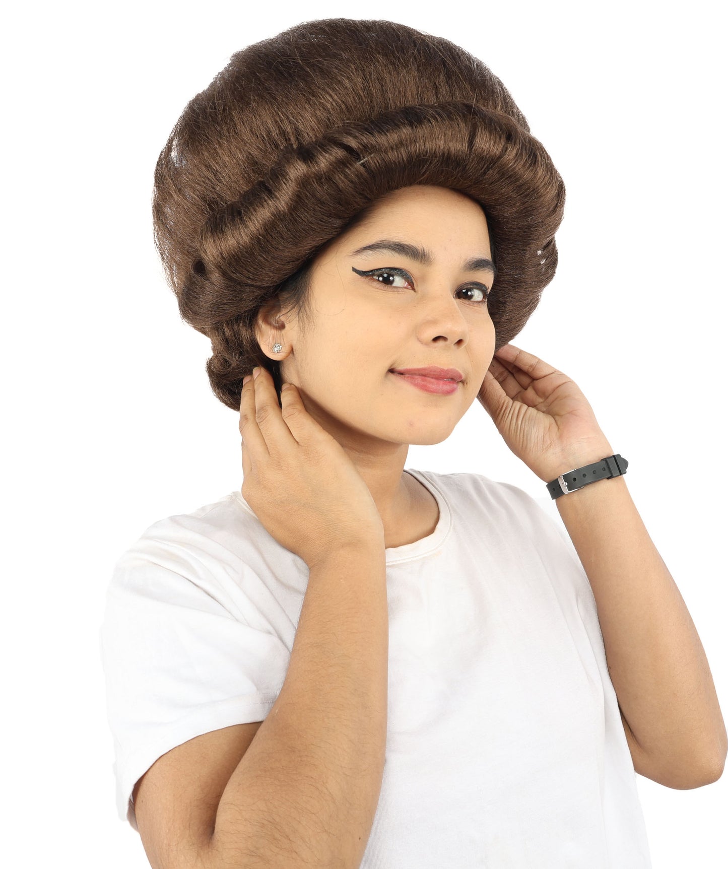 HPO Women's Voluminous Golden Blonde Grandma Wig | Medium Puffy Afro Style with Silver Texture, Synthetic Fiber & Adjustable Fit | Halloween, 100th Day of School, Theater & Funny Costume
