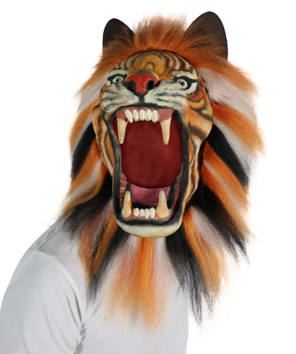 HPO Adult Unisex Fur Tiger Costume, Mask & Bundle Set | Realistic Fur Suit with Headpiece | Ideal for Halloween and Jungle Cosplay